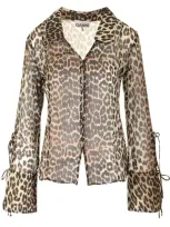 Ganni Leopard Print V-neck Blouse In Multicolour