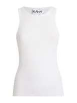 Ganni Stretch-cotton Logo Tank Top In White