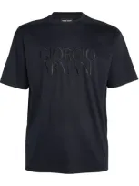 Giorgio Armani Embroidered Logo T-shirt In Blue