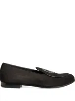 Giorgio Armani Leather Beaded Mocassins In Black