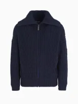 Giorgio Armani Neve Ribbed Cashmere Jumper With Zip In Blue