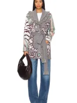 Hayley Menzies Tibetan Tiger Jacquard Short Cardigan In Grey