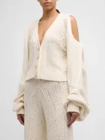 Hellessy Lawrence Fringed Cold-shoulder V-neck Cardigan In Snow White