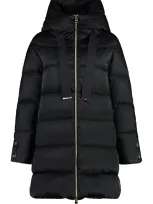 Herno Hooded Techno Satin Down Jacket In Black