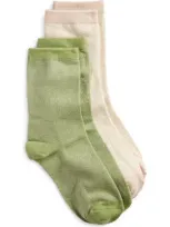 High Heel Jungle Assorted 2-pack Metallic Crew Socks In Green, Brass