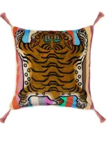 House Of Hackney Large Velvet Iridis Stripe Saber Tassel Cushion In Multi