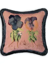 House Of Hackney Medium Velvet Amatoria Pansies Fringed Cushion In Pink