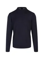 Hugo Boss Dark Blue Silk, Wool And Cashmere Regular Fit Sweater In Black