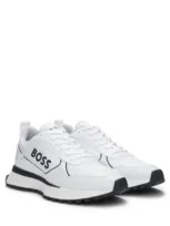 Hugo Boss Mixed-material Trainers With Large Side-panel Logo In Natural 101