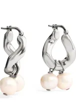 Jil Sander Freshwater Pearl Hoop Earrings In Grey