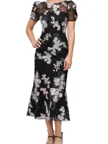 Js Collections Hope Floral Embroidered Cocktail Dress In Black/ Blush