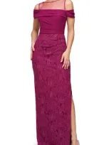 Js Collections Shiloh Lace Column Gown In Dark Fuchsia