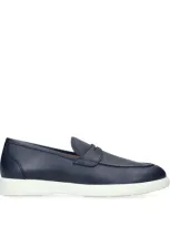 Kiton Grained Leather Penny Loafers In Navy