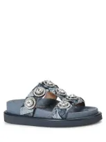 Kurt Geiger Denim Orson Crystal Sandals In Navy