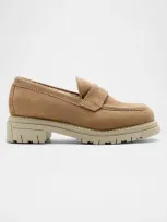 La Canadienne Devin Suede Shearling Penny Loafers In Biscotti