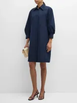 Lafayette 148 Blouson-sleeve Cotton Poplin Midi Shirtdress In Ink