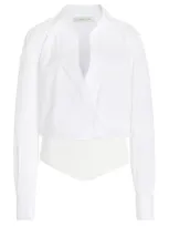 Lafayette 148 Stretch Cotton-blend Bodysuit In White