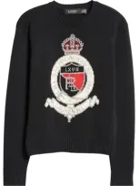 Lauren Ralph Lauren Plus Size Intarsia-knit Crest Sweater In Black Multi