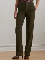 Lauren Ralph Lauren Check Straight Leg Twill Pants In Farm Olive