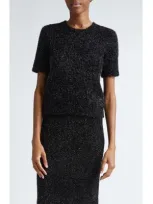 Lela Rose Tinsel Short Sleeve Sweater In Black