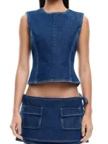 Lioness Countryside Open Back Denim Top In Blue Denim