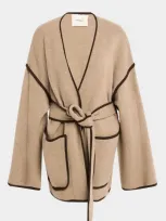 Lisa Yang Fiora Contrast-trim Cashmere Wrap Cardigan In Molewood