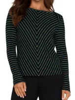 Liverpool Chevron Stripe Boat Neck Sweater In Malachites