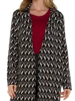 Liverpool Open Front Long Sweater In Black/cream Chevron