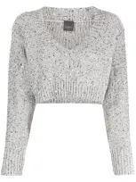 Lorena Antoniazzi V-neck Cropped Jumper In Grau