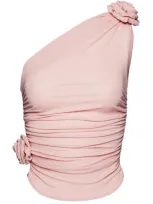 Magda Butrym Rosette One-shoulder Stretch-silk Top In Pink