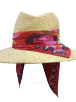 Maison Michel Kate Printed Silk-trimmed Raffia Hat In Multicolor