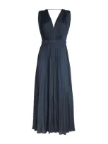 Maje Revillou Pleated Midi Dress In Blue