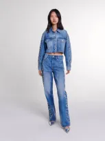 Maje Embellished Denim Jacket In Blue