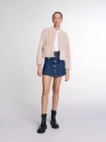 Maje Cropped Faux Fur Jacket In Beige