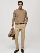 Mango Man - Pull-over 100 % Laine Mérinos Col Montant Sable - L - Homme In Sand