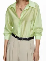 Mango Satin Button-up Shirt In Green