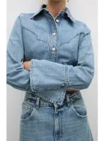 Mango Venetia Denim Western Jacket In Medium Blue