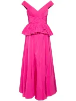 Marchesa Notte Draped-detail Taffeta Gown In Pink