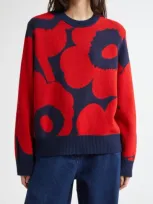 Marimekko Valu Unikko Wool Sweater In Red Blue