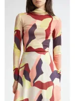 Marimekko Veduta Merino Wool Funnel Neck Top In Winered Yellow Peach