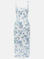 Markarian Floral Linen Midi Dress In Blue