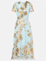 Markarian Mae Metallic Floral Chiffon Midi Dress In Bluegold