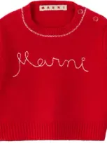 Marni Baby Red Embroidered-logo Sweater In 0m416