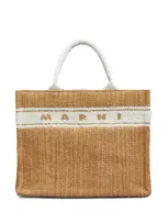 Marni Embroidered Logo Tote Bag In Neutrals