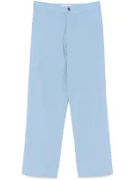 Marni Mending-logo Straight-leg Trousers In Blue