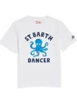 Mc2 Saint Barth Kids' Cotton Octopus T-shirt In White