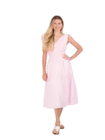 Mer St. Barth Noemie Ruched Shoulder Tie Maxi Dress In Pink