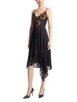 Michael Kors Lace-trim Handkerchief Slip Dress In Black