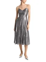 Michael Kors Metallic Midi Dress In Gunmetal