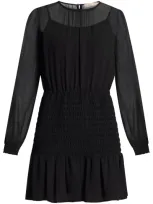 Michael Kors Smocked Georgette Dress In Black